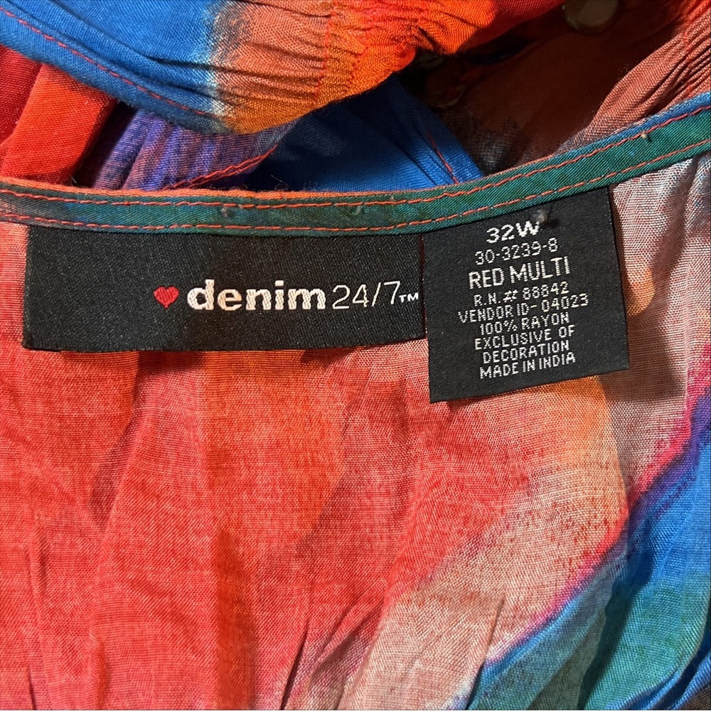Denim 24/7 Multicolor Swim Coverup Beaded V-Neck Flowing Silhouette Sz 32W EUC - Picture 5 of 7